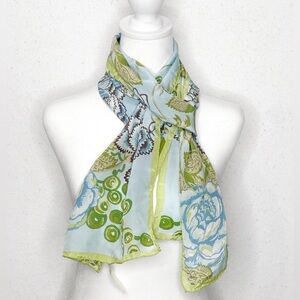 Talbots 100% Silk Green Floral Oblong Scarf